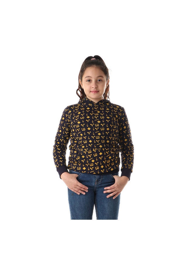 NAS Trends Casual Printed Hooded Neck Hoodie Navy Blue 
