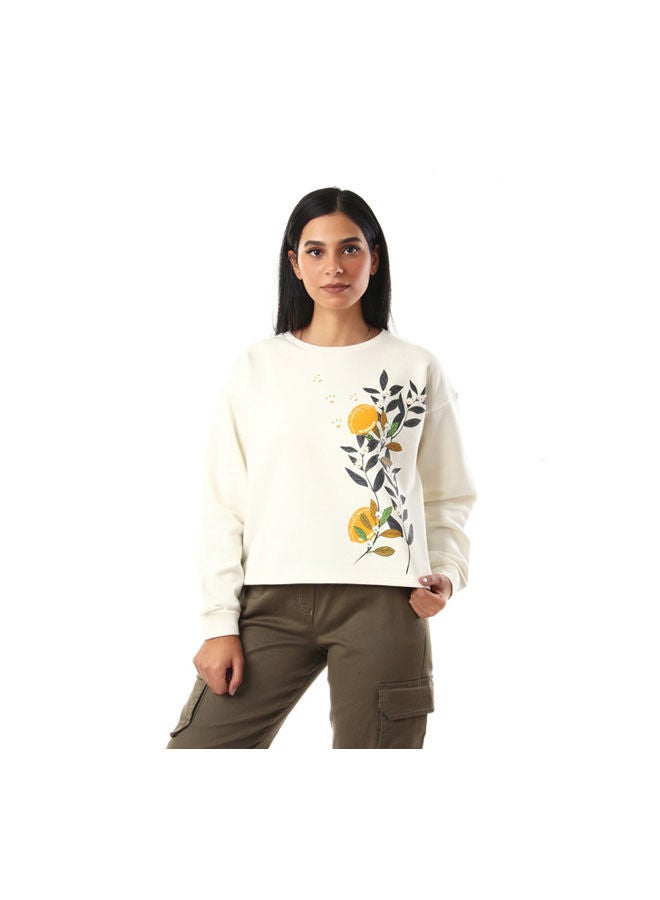 NAS Trends Casual Printed Round Neck Sweatshirt Off White 