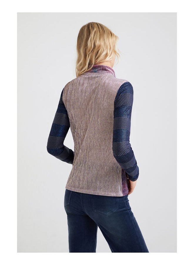 DESIGUAL - Casual Colour Blocked Long Sleeve High Neck T_Shirt Blue - Image 1