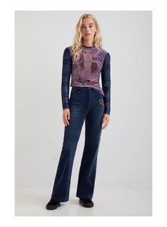 DESIGUAL Casual Colour Blocked Long Sleeve High Neck T_Shirt Blue  - Image 2