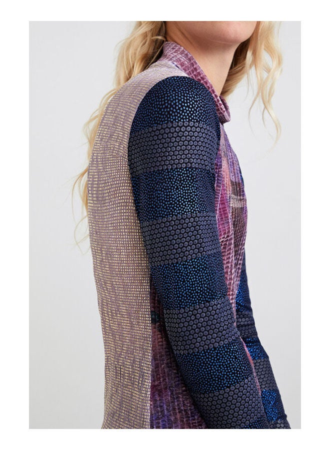 DESIGUAL - Casual Colour Blocked Long Sleeve High Neck T_Shirt Blue - Image 1