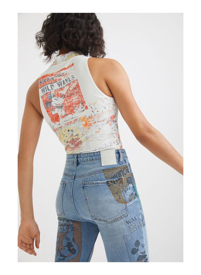 DESIGUAL Casual Printed Sleeveless High Neck T_Shirt White - Image 3