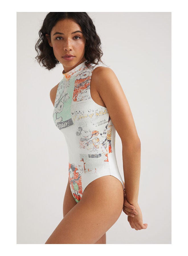 DESIGUAL Casual Printed Sleeveless High Neck T_Shirt White - Image 4