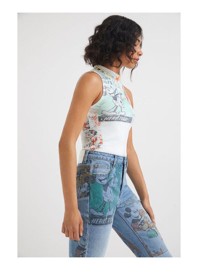 DESIGUAL Casual Printed Sleeveless High Neck T_Shirt White - Image 5
