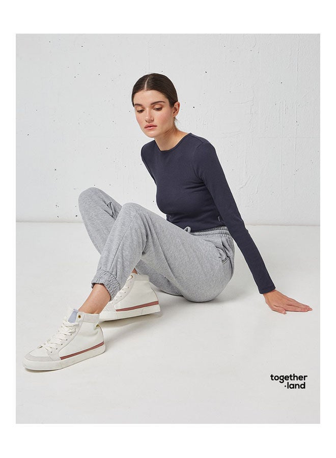 BSB Round Neck Long Sleeve Mid-Rise Regular Basic Casual Bodysuit Grey-Blue - Image 1