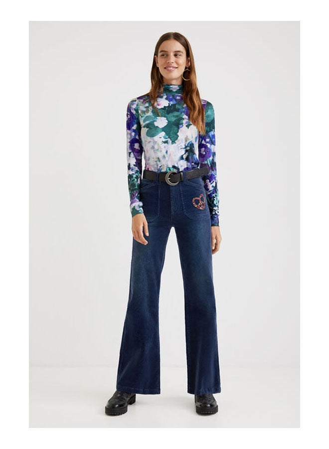 DESIGUAL Casual Floral Long Sleeve High Neck T_Shirt Navy  - Image 2