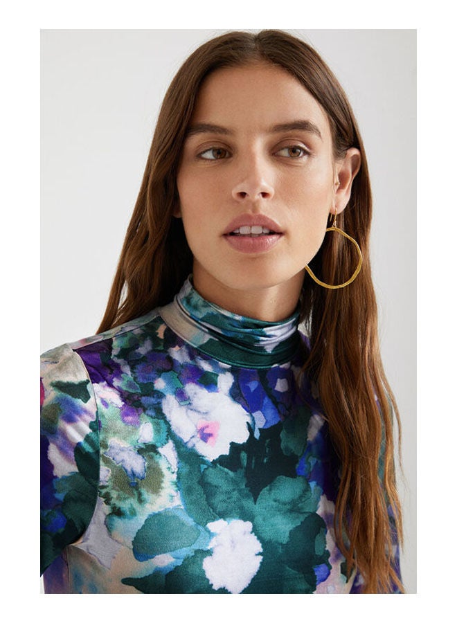 DESIGUAL Casual Floral Long Sleeve High Neck T_Shirt Navy  - Image 3