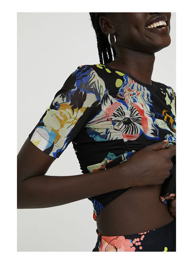 DESIGUAL - Casual Printed Short Sleeve Round Neck T_Shirt Black - Image 1