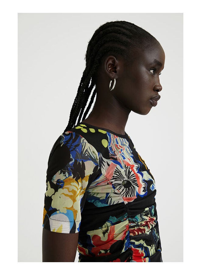 DESIGUAL - Casual Printed Short Sleeve Round Neck T_Shirt Black - Image 1