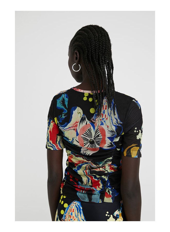 DESIGUAL - Casual Printed Short Sleeve Round Neck T_Shirt Black - Image 1