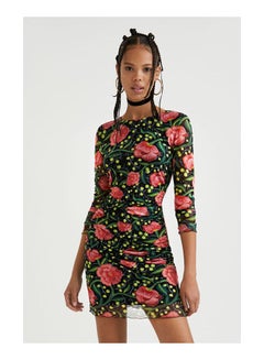 Casual Floral Round Neck Dresses Multicolour