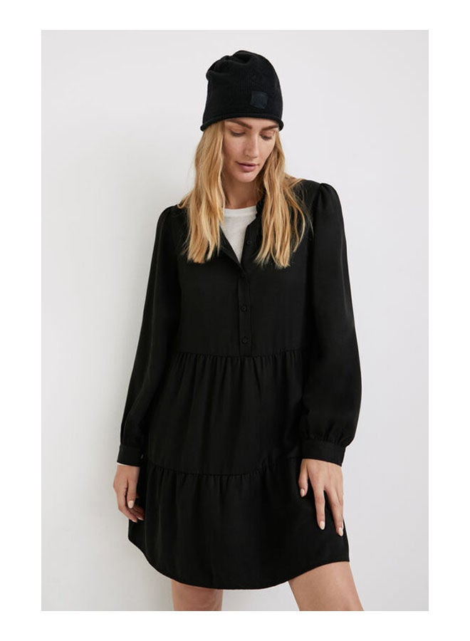 DESIGUAL Casual Plain Basic V Neck Dresses Black  - Image 1