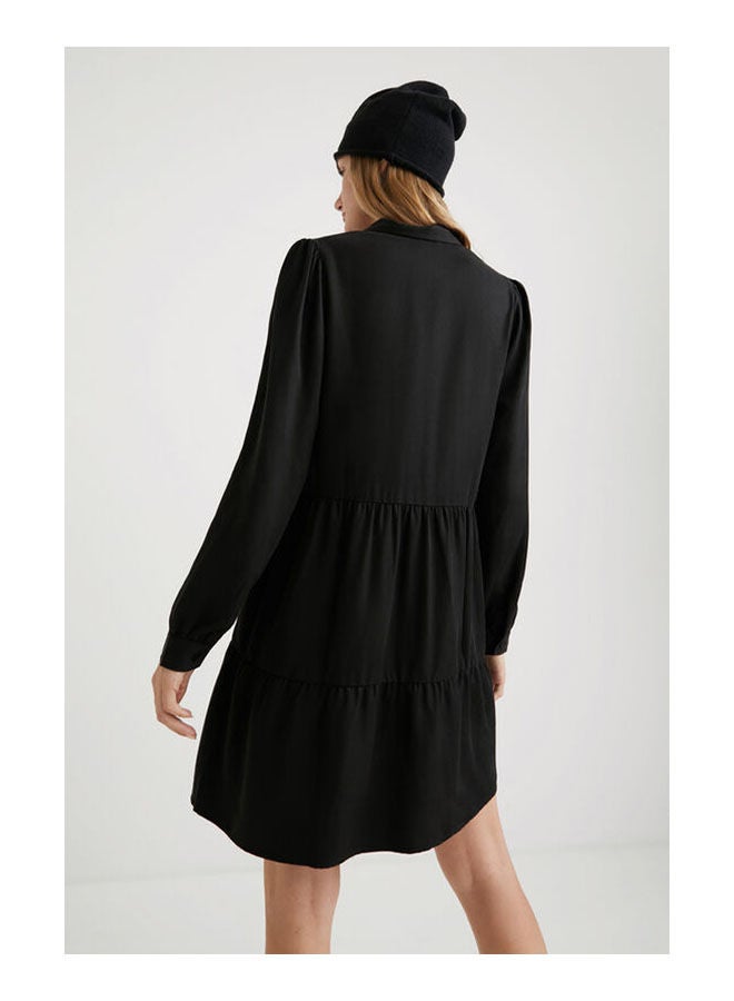 DESIGUAL Casual Plain Basic V Neck Dresses Black  - Image 4