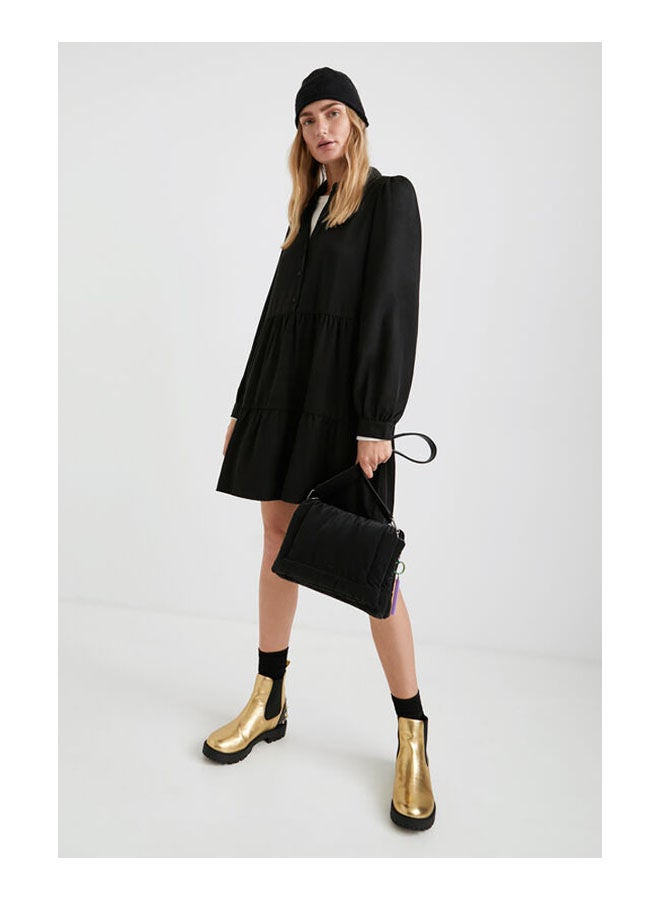DESIGUAL Casual Plain Basic V Neck Dresses Black  - Image 2