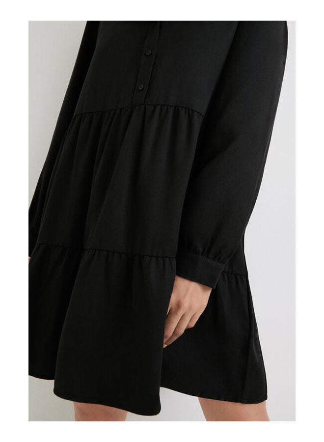 DESIGUAL Casual Plain Basic V Neck Dresses Black  - Image 3