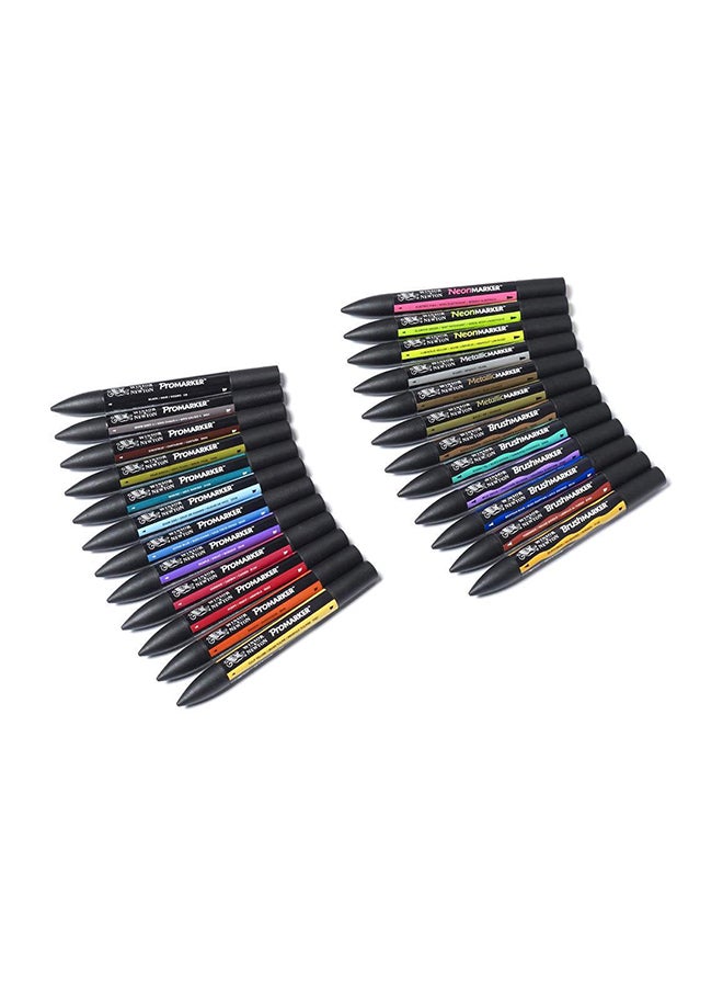 WINSOR & NEWTON 24-Piece Twin Tip Mixed Graphic Art Marker Set With Wallet Case Multicolour  - Image 1