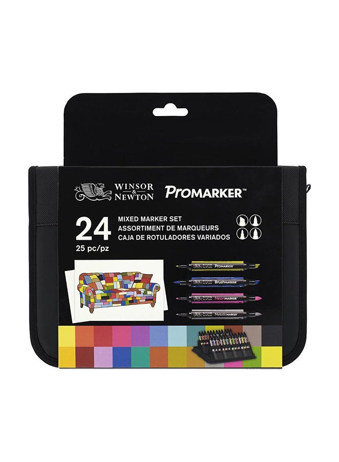 WINSOR & NEWTON 24-Piece Twin Tip Mixed Graphic Art Marker Set With Wallet Case Multicolour  - Image 2