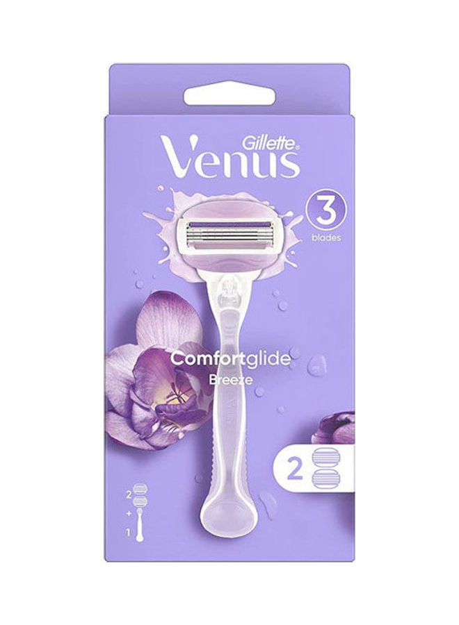 Gillette Venus Breeze Razor Blade Refill Pack Contains 1 Handle And 2 Blade Refills Purple × 2