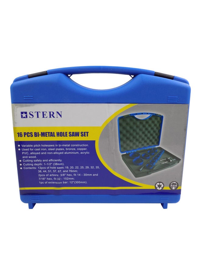 16-Piece Metal Hole Saw Kit Blue 19mm