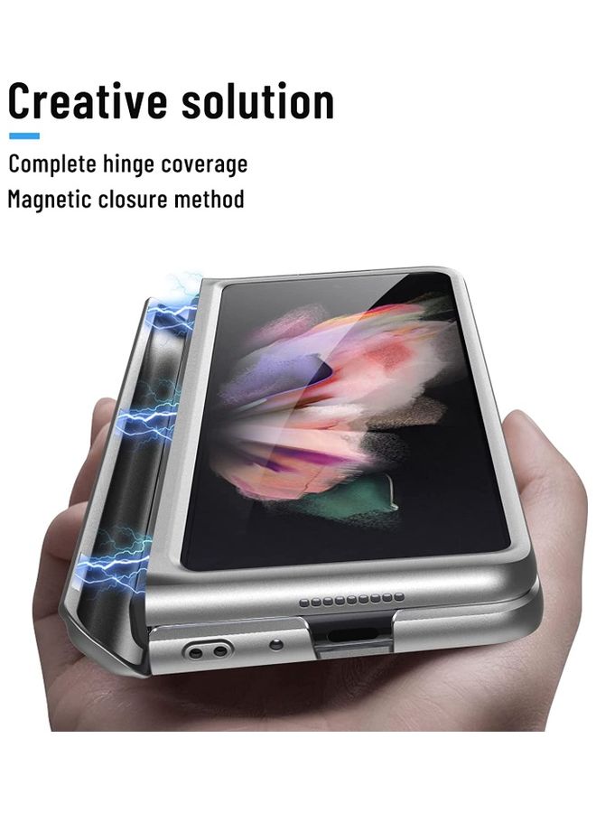 Rock Pow Kickstand Magnetic Phone Case For Samsung Galaxy Z Fold 3 5G Silver  - Image 2
