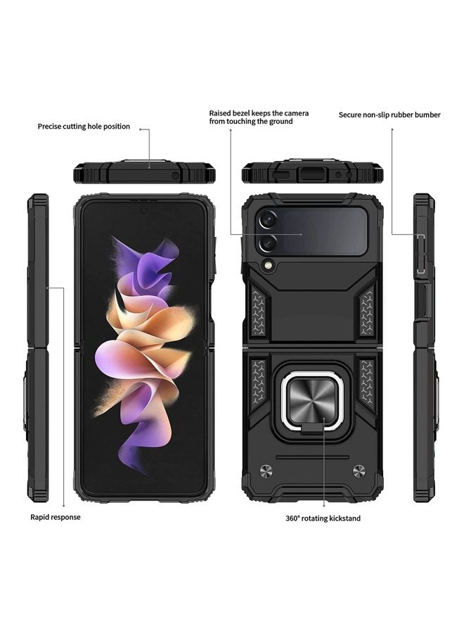 Rock Pow Protective Hard Armour Phone Cover With Ring For Samsung Galaxy Z Flip 3 5G Black  - Image 2