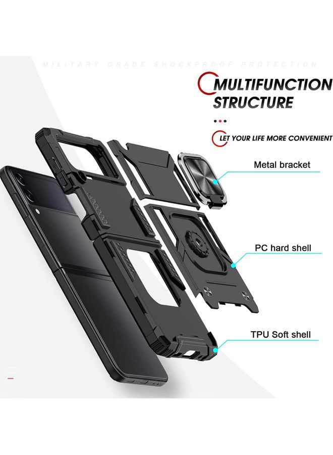 Rock Pow Protective Hard Armour Phone Cover With Ring For Samsung Galaxy Z Flip 3 5G Black  - Image 4
