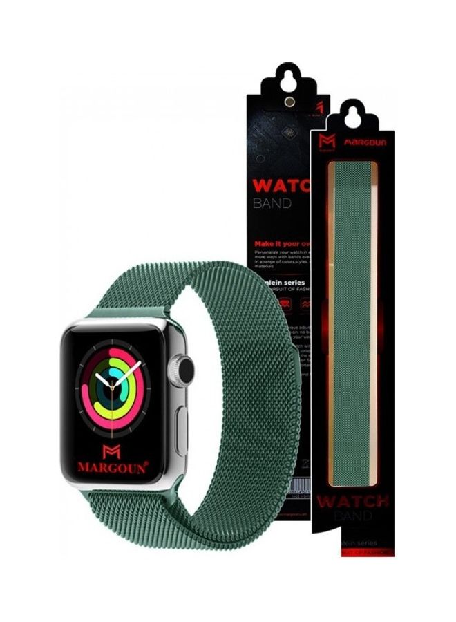 MARGOUN - Stainless Steel Milanese Loop Mesh Band for Apple Watch 7/6/SE/5/4/3/2/1 42mm/44mm/45mm Pine Green - Image 1