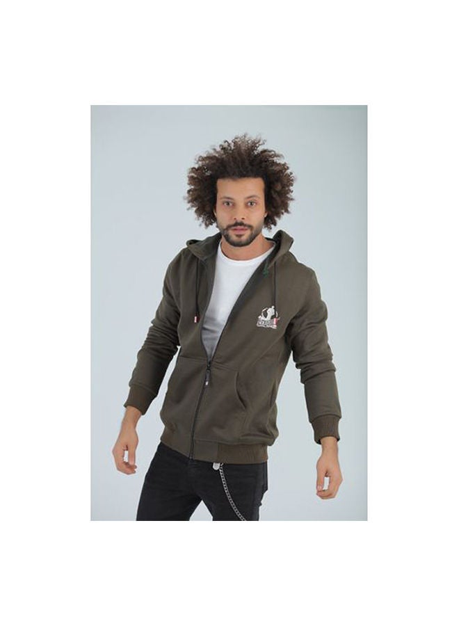 Caesar Casaul Printed Long Sleeve Hoodie With Zipper Dark Green  - Image 1