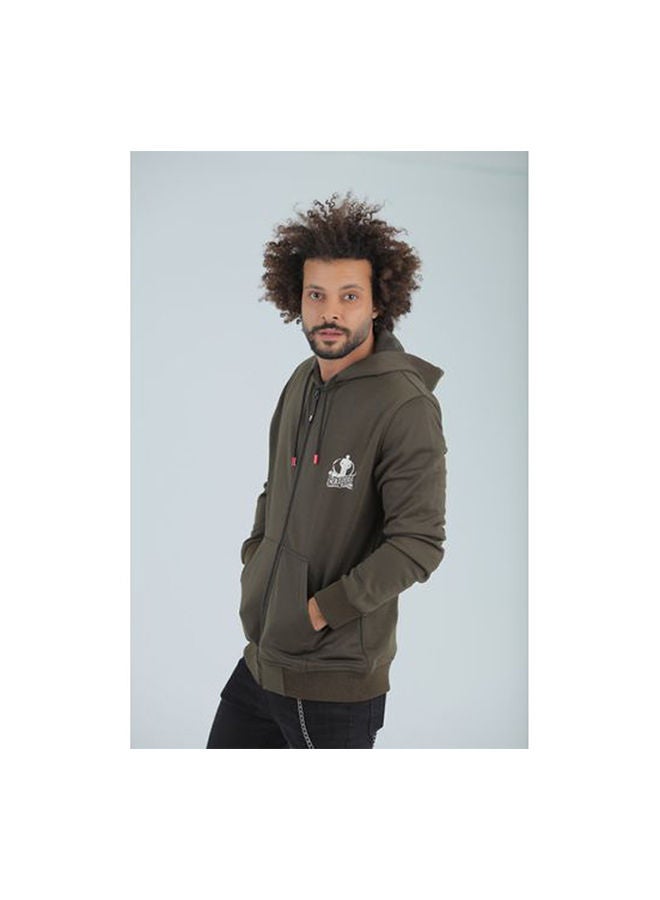 Caesar Casaul Printed Long Sleeve Hoodie With Zipper Dark Green  - Image 2