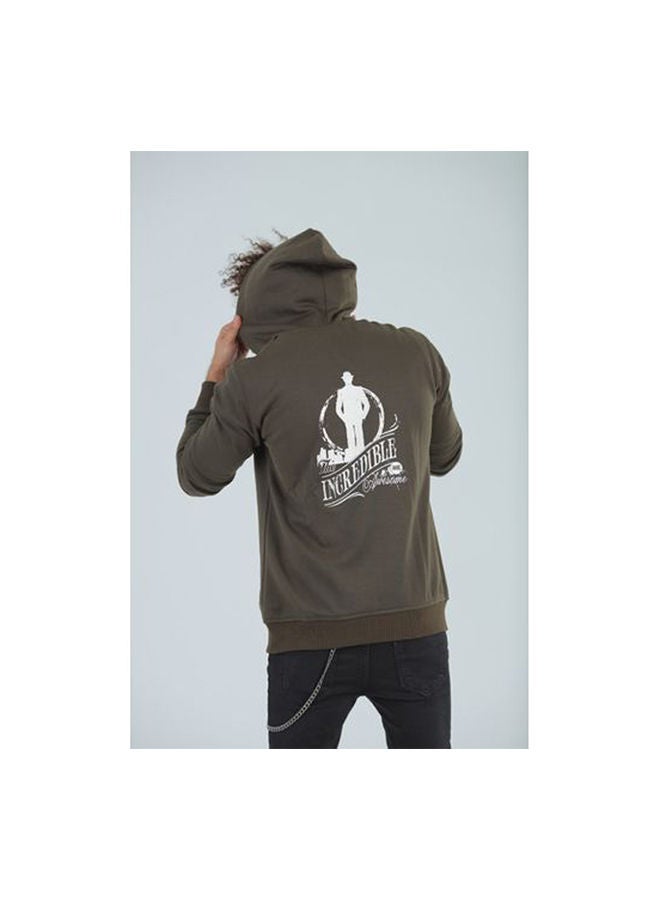 Caesar Casaul Printed Long Sleeve Hoodie With Zipper Dark Green  - Image 3