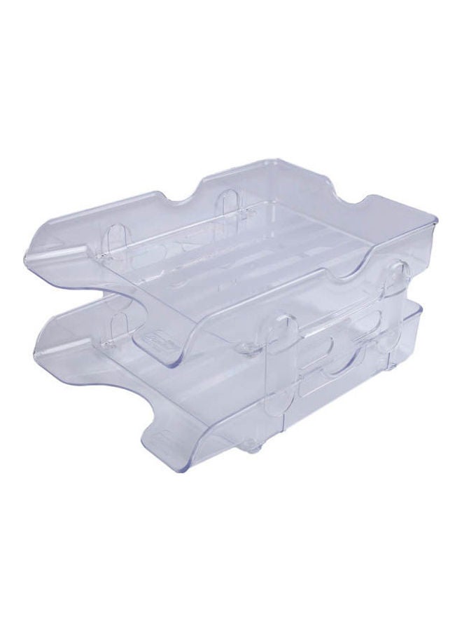 Plastic Desk Tray, With Risers - 2-Tier Clear
