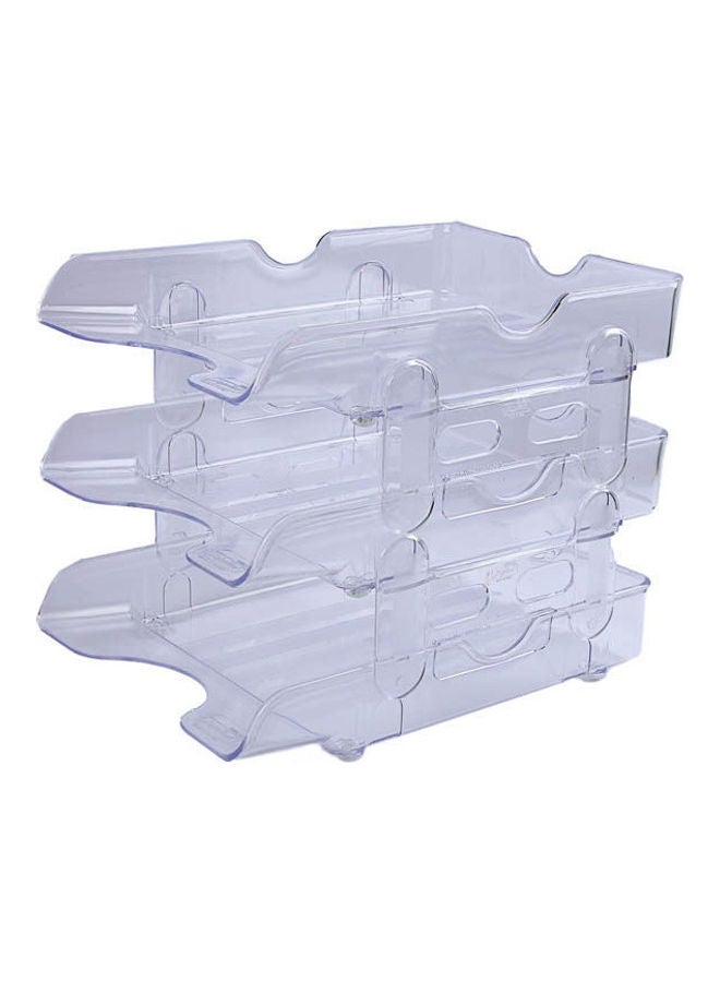 Digital Plastic Desk Tray, With Risers - 3-Tier Clear 