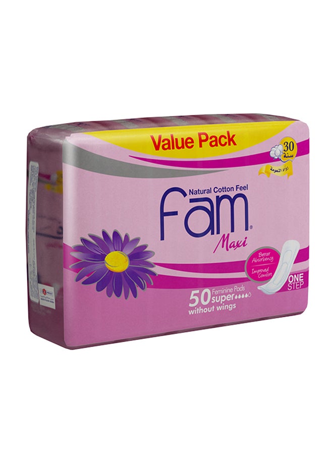 Fam OneStep Natural Cotton Feel Maxi Thick Non-Wings Super Sanitary Pads,50 Pads - Image 1
