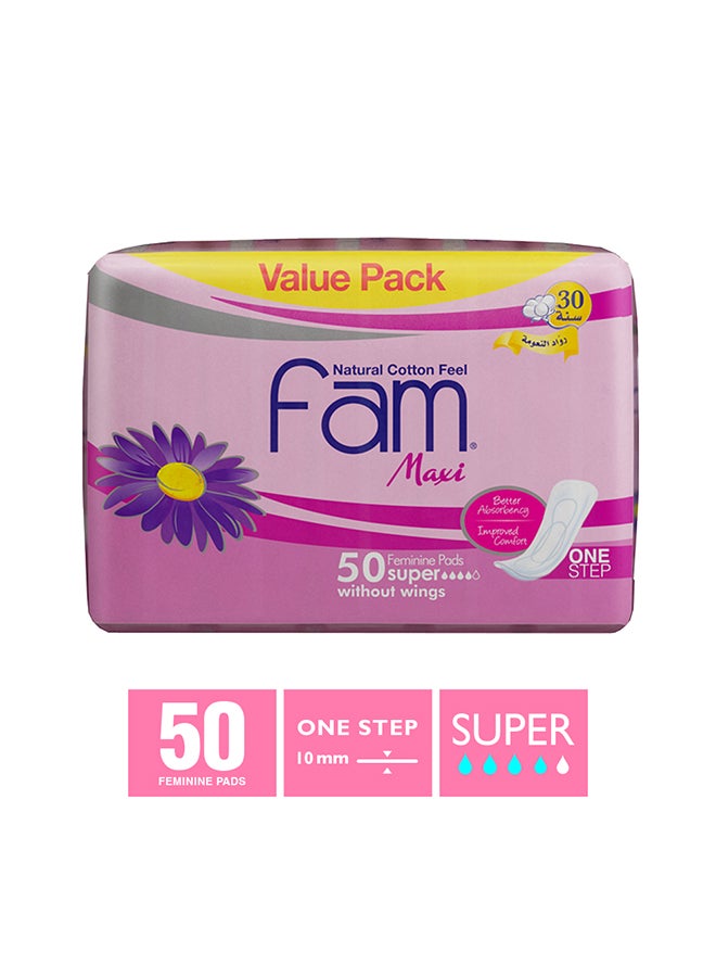Fam OneStep Natural Cotton Feel Maxi Thick Non-Wings Super Sanitary Pads,50 Pads - Image 4