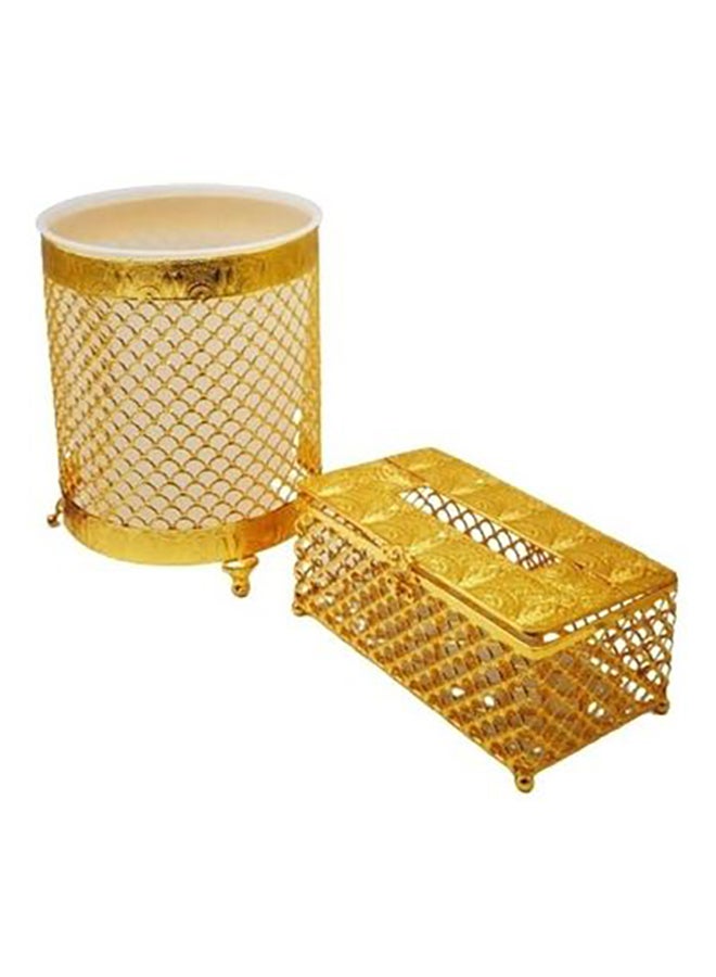 2-Piece Dustbin And Tissue Box Holder Set Gold 29x22cm - v1641211364/N52230556A_1