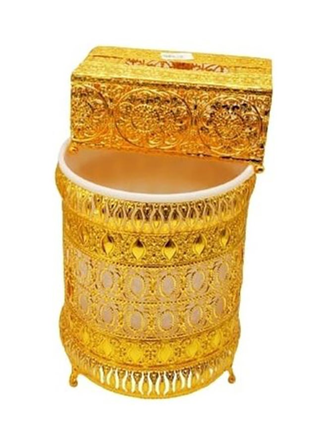 كولي طقم حامل صندوق مناديل وعلبة قمامة مكون من قطعتين ذهبي 29x22سم