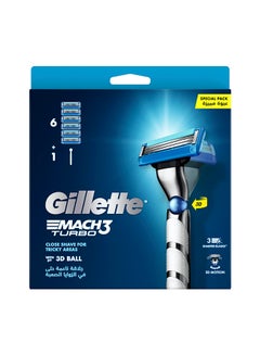 Gillette Mach3 Turbo 3D Ball Razor Handle With 6 Blades  - Image 1
