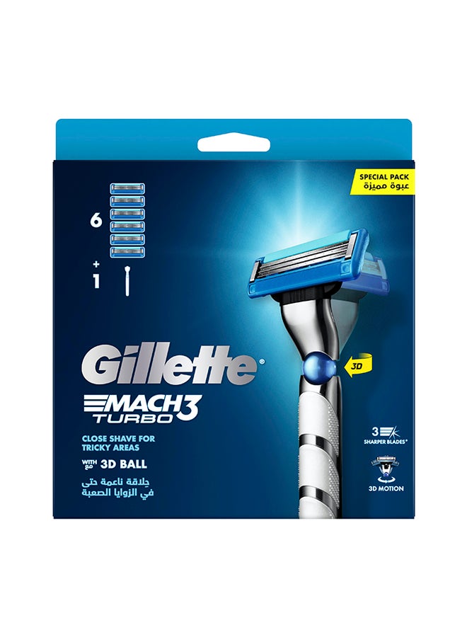 Gillette - Mach3 Turbo 3D Ball Razor Handle With 6 Blades - Image 1
