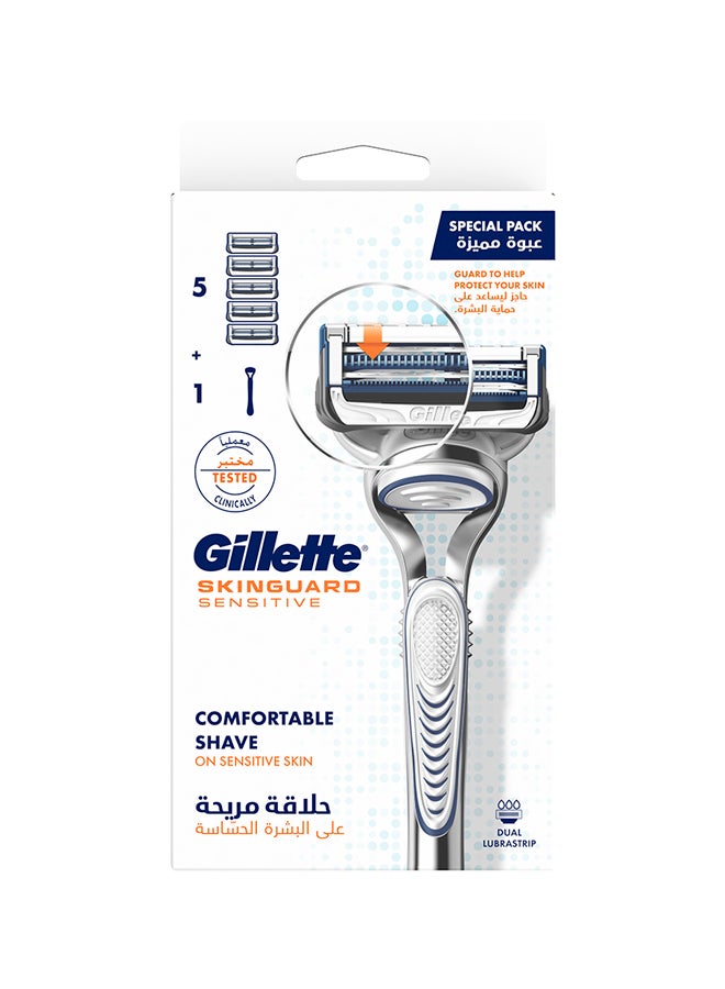Gillette Sensitive Blade Refills 5 Pieces With Razor Handle  - Image 1