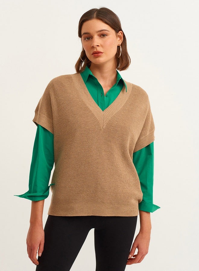 OXXO V-Neck Slipover Cocoa Creme Melange  - Image 1