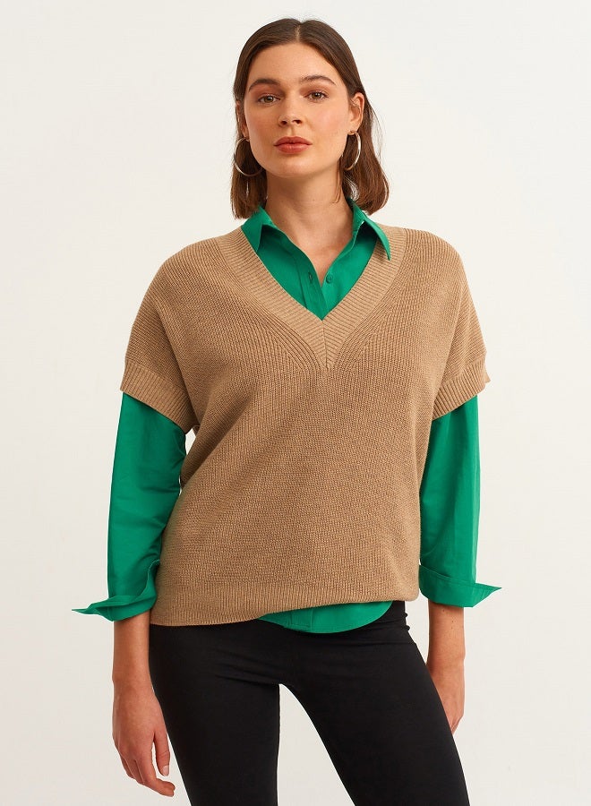 OXXO V-Neck Slipover Cocoa Creme Melange  - Image 3