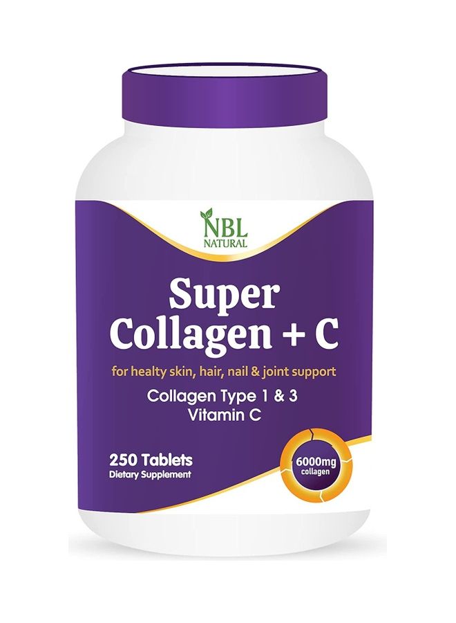 NBL Natural - Super Collagen With Vitamin C for Hair, Skin, Nails & Joints – 6000MG - 250 Tablets - Image 1