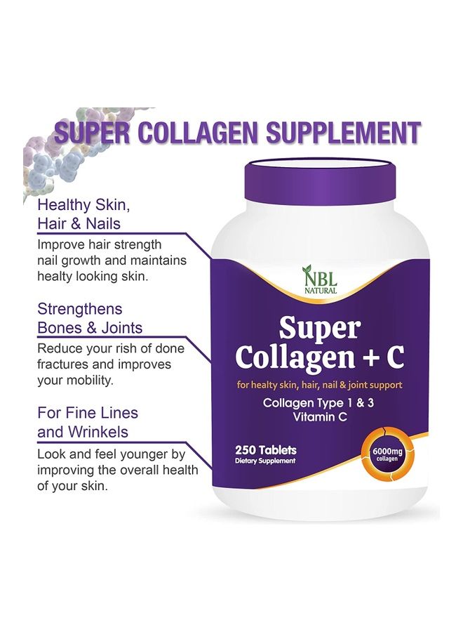 NBL Natural - Super Collagen With Vitamin C for Hair, Skin, Nails & Joints – 6000MG - 250 Tablets - Image 1