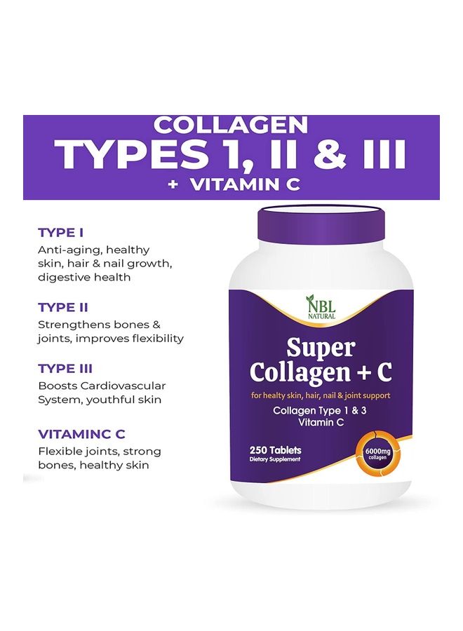 NBL Natural - Super Collagen With Vitamin C for Hair, Skin, Nails & Joints – 6000MG - 250 Tablets - Image 1