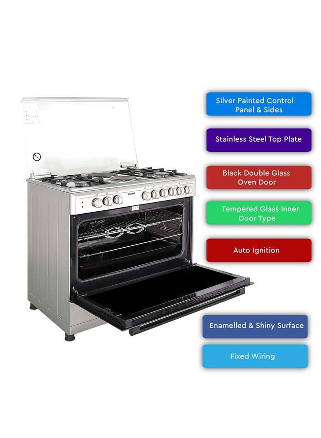 Nobel 90 x 60 Electric & Gas Cooker, 4 Gas Burner, 2 Hot Plate, Electric Grill & Electric Oven, 9 Knob Control, Auto Ignition, Glass Lid, Inner Light, Flame Failure Device Protection,  89.8 x 60.1 x 88 cm, Silver, Made In Turkey NGC9622 Silver  - Image 4