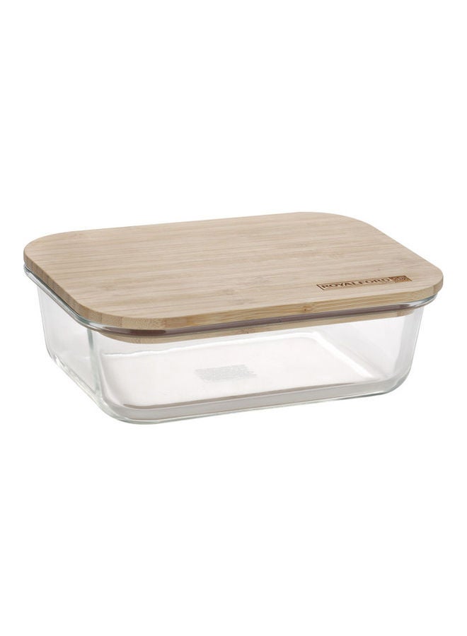 Rectangular Glass Food Container With Bamboo Lid Clear 1050ml