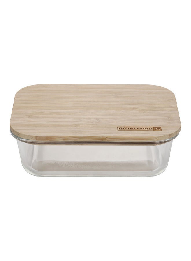 Rectangular Glass Food Container With Bamboo Lid Clear 1050ml