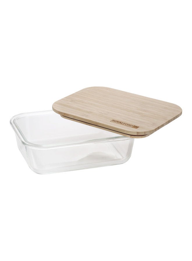 Rectangular Glass Food Container With Bamboo Lid Clear 1050ml