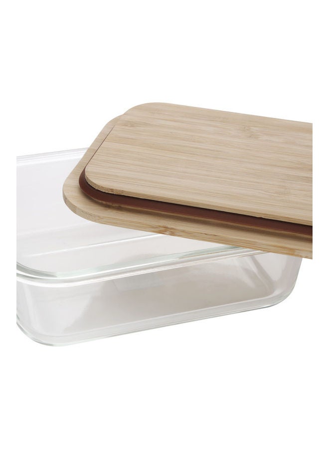 Rectangular Glass Food Container With Bamboo Lid Clear 1050ml
