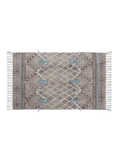 Noon East Bath Mat - 60X90 Cm - 100% Cotton - Natural/Blue Color - Bathroom Mat Soft And Cushion Natural/Blue 60 x 90cm